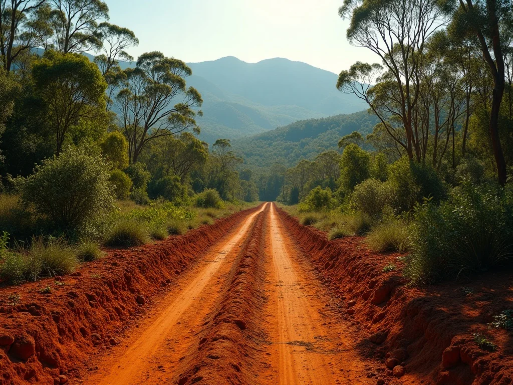 Fresh access track cut through red soil on a Tweed Valley property