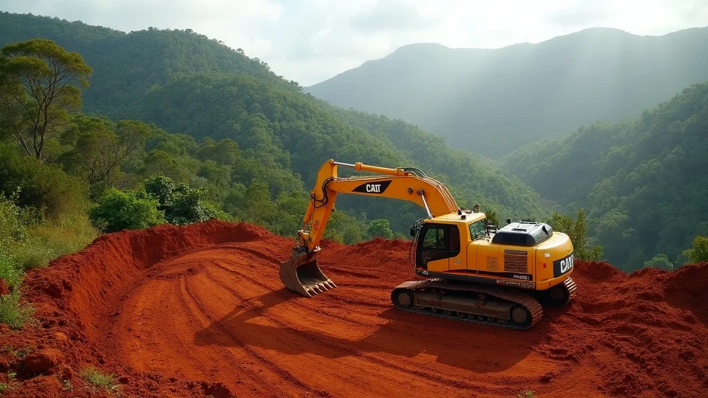 Excavator benching a house pad into a hillside
